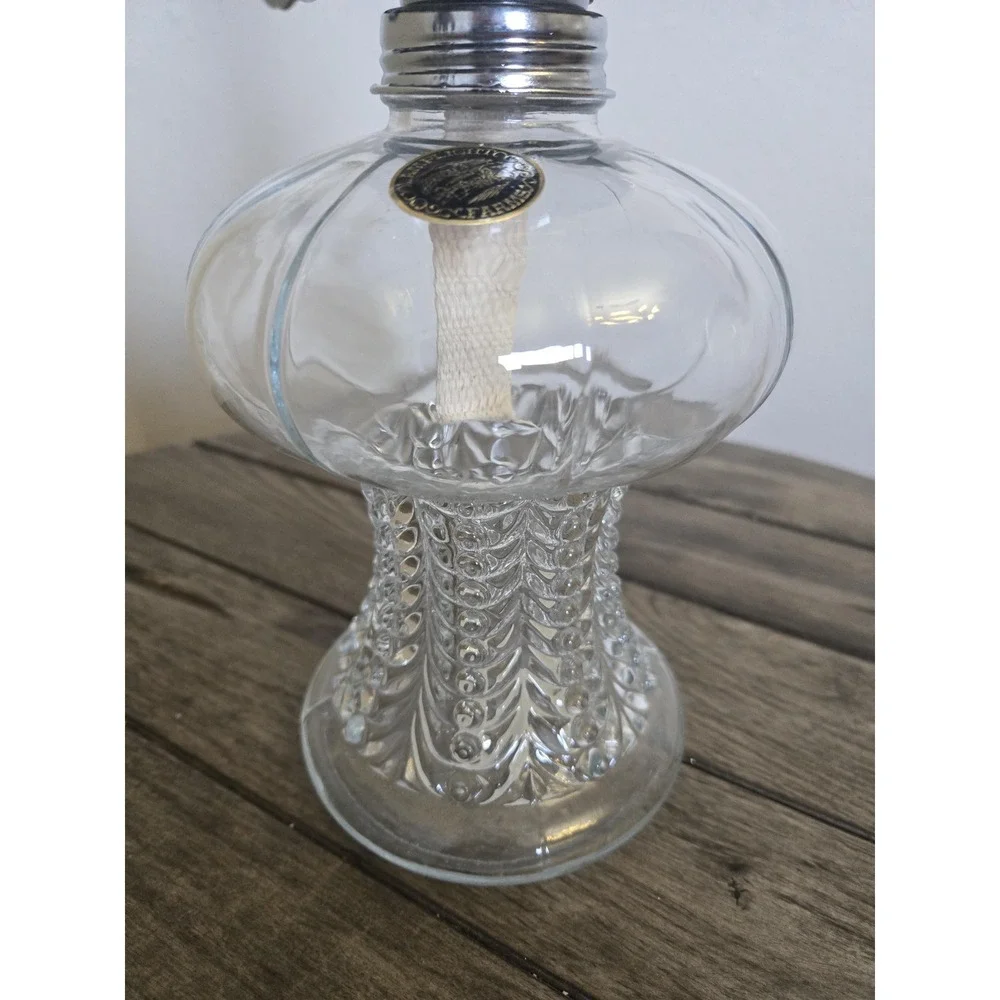 Vintage Lamplight Farms Clear Cut Glass Oil Lamp 17.5